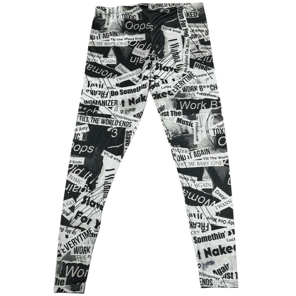 Britney Spears Collection Pants - NWOT Britney Spears Newspaper Print Lyric Leggings – Juniors XL – Y2K It Girl